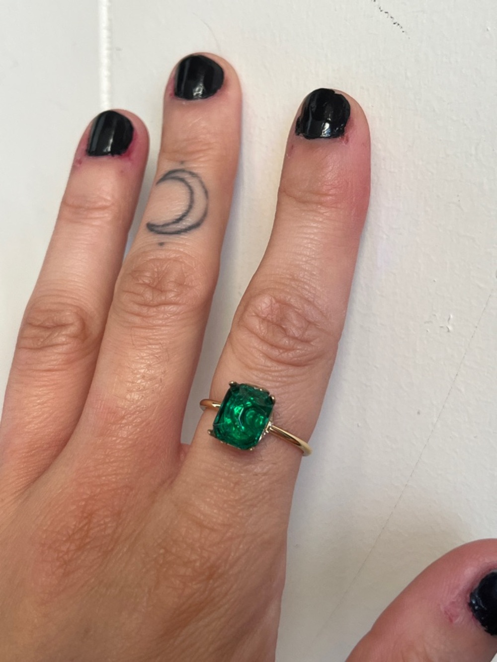 Green Emerald-Cut Gold Tone Ring